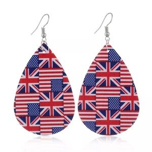 American and British Flag Leather Teardrop Earrings
